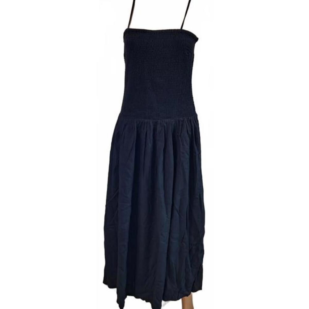 The Drop Women's Florencia Smocked Bodice Black Sexy Linen Blend Dress Large